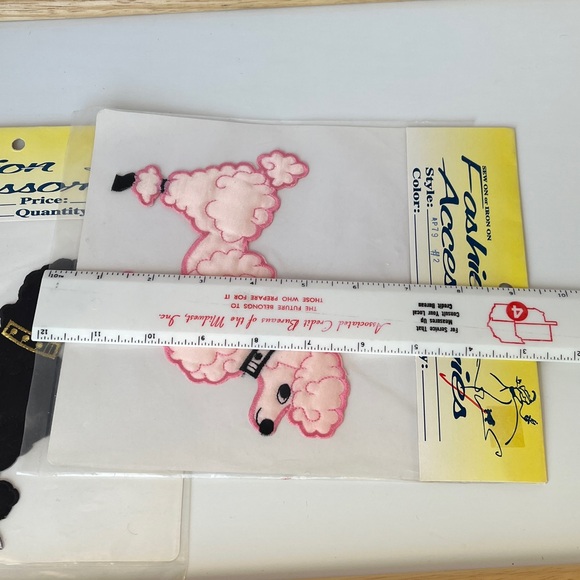 Vintage Poodle Iron On Patches Set of 2 Black & Pink Retro Appliqués 1950s Style - Picture 11 of 11